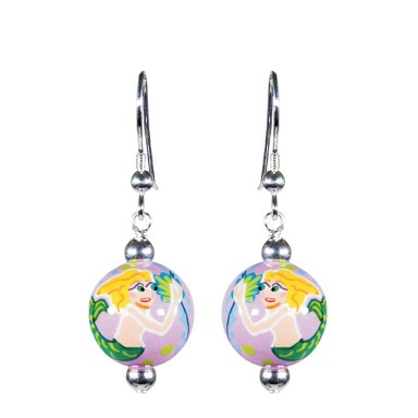 MERRY MERMAIDS CLASSIC BEAD EARRINGS - SILVER by Angela Moore - Hand Painted Earrings