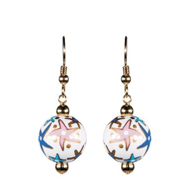 STARFISH PEARL CLASSIC BEAD EARRINGS - GOLD by Angela Moore - Hand Painted Earrings
