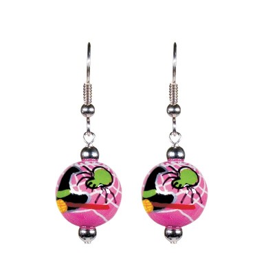 SPOOKY GIRL CLASSIC BEAD EARRINGS - SILVER by Angela Moore - Hand Painted Earrings
