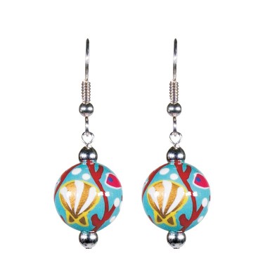 CORAL REEF CLASSIC BEAD EARRINGS - SILVER by Angela Moore - Hand Painted Earrings