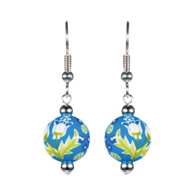 SUMMERTIME BLUES CLASSIC BEAD EARRINGS - SILVER by Angela Moore - Hand Painted Earrings