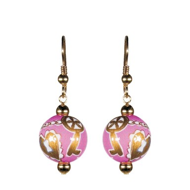 KEY TO MY HEART PINK CLASSIC BEAD EARRINGS - GOLD by Angela Moore - Hand Painted Earrings