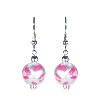 LEOPARD LIFE PINK CLASSIC BEAD EARRINGS - SILVER by Angela Moore - Hand Painted Earrings
