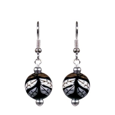 FRENCH ROAST CLASSIC BEAD EARRINGS - SILVER by Angela Moore - Hand Painted Earrings