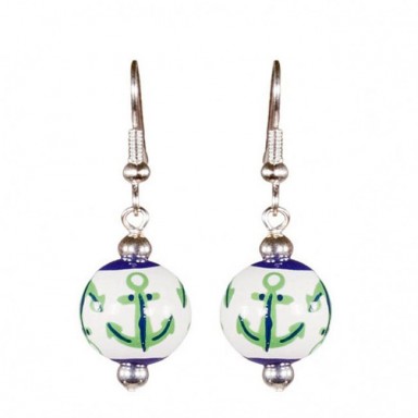 ANCHORS AWAY NAVY/KELLY CLASSIC BEAD EARRINGS - SILVER