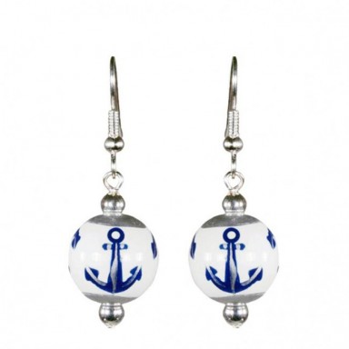 ANCHORS AWAY NAVY/SILVER CLASSIC BEAD EARRINGS - SILVER