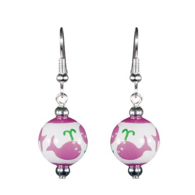 WHALE WATCH PINK/GREEN CLASSIC BEAD EARRINGS - SILVER by Angela Moore