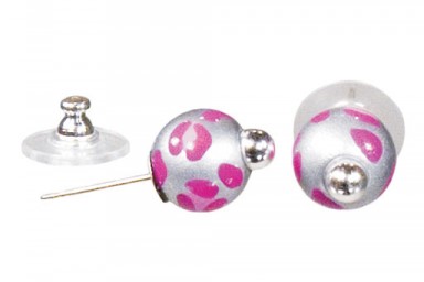 LEOPARD LIFE PINK POST EARRINGS - SILVER by Angela Moore - Hand Painted Earrings