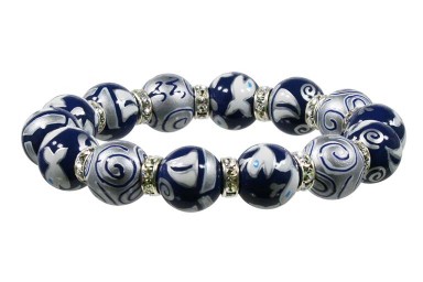NIFTY NAUTICALS RELAXED FIT BRACELET - CLEAR SWAROVSKI CRYSTALS  by Angela Moore - Hand Painted, Beaded Bracelet
