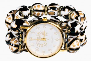 BLACK CRUSH GRANDE WATCH - GOLD by Angela Moore - Hand Painted Beaded Watch