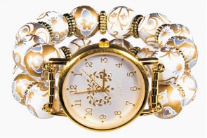 MOONDROP SERENADE GRANDE WATCH - GOLD by Angela Moore - Hand Painted Beaded Watch