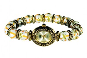 PALM TREE PEARL PETITE BEAD WATCH - GOLD by Angela Moore - Hand Painted Beaded Watch