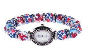 LOVE THAT LOBSTA PETITE BEAD WATCH - SILVER by Angela Moore - Hand Painted Beaded Watch