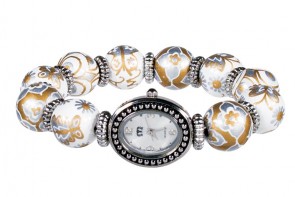 MOONDROP SERENADE CLASSIC BEAD WATCH - SILVER by Angela Moore - Hand Painted Beaded Watch