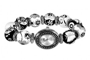 TWILIGHT TWINKLE CLASSIC BEAD WATCH - SILVER by Angela Moore - Hand Painted Beaded Watch