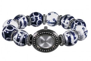 ANCHORS AWAY NAVY/SILVER CLASSIC BEAD WATCH - SILVER