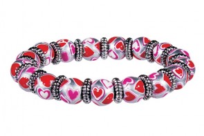 LOVE & KISSES PETITE BRACELET - SILVER by Angela Moore - Hand Painted, Beaded Bracelet