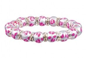 LEOPARD LIFE PINK PETITE BRACELET - CLEAR SWAROVSKI CRYSTALS by Angela Moore - Hand Painted, Beaded Bracelet