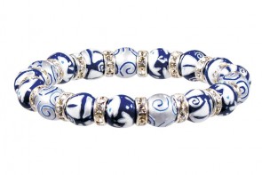 NIFTY NAUTICALS PETITE BRACELET - CLEAR SWAROVSKI CRYSTALS by Angela Moore - Hand Painted, Beaded Bracelet