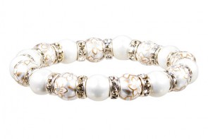 WEDDING BELLS PETITE BRACELET - CLEAR SWAROVSKI CRYSTALS by Angela Moore - Hand Painted, Beaded Bracelet