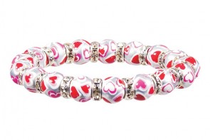 LOVE AND KISSES PETITE BRACELET - CLEAR SWAROVSKI CRYSTALS by Angela Moore - Hand Painted, Beaded Bracelet