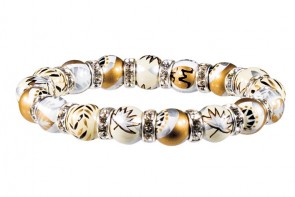 CAFE AU LAIT PETITE BRACELET - CLEAR SWAROVSKI CRYSTALS by Angela Moore - Hand Painted, Beaded Bracelet