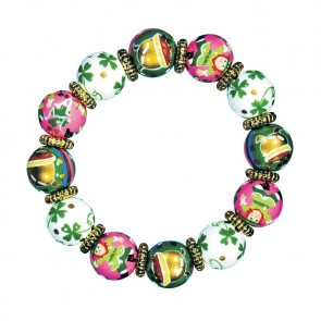 LUCKY LEPRECHAUN CLASSIC BRACELET - GOLD by Angela Moore - Hand Painted, Beaded Bracelet