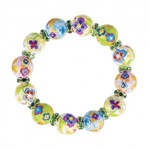 GOLDEN PANSIES CLASSIC BRACELET - PERIDOT SWAROVSKI CRYSTALS by Angela Moore - Hand Painted, Beaded Bracelets