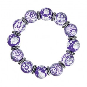 PINEAPPLE MEDLEY PURPLE CLASSIC BRACELET - SILVER by Angela Moore - Hand Painted, Beaded Bracelet