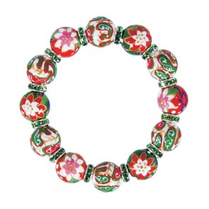 PERFECT POINTSETTIAS CLASSIC BRACELET - PERIDOT SWAROVSKI CRYSTALS by Angela Moore - Hand Painted, Beaded Bracelets