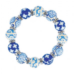 DESERT BLOOM BLUE CLASSIC BRACELET - CLEAR SWAROVSKI CRYSTALS by Angela Moore - Hand Painted, Beaded Bracelets