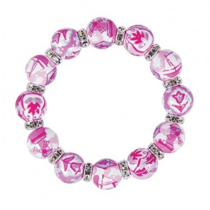 DELFT DELIGHT PINK CLASSIC BRACELET - CLEAR SWAROVSKI CRYSTALS by Angela Moore - Hand Painted, Beaded Bracelets