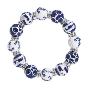 ANCHORS AWAY NAVY/SILVER CLASSIC BRACELET - CLEAR SWAROVSKI CRYSTALS