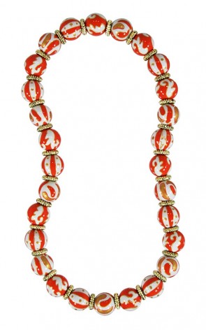 ORANGE CRUSH CLASSIC NECKLACE - GOLD by Angela Moore - Hand Painted, Beaded Necklace