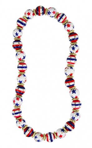 STARS & STRIPES CLASSIC NECKLACE - GOLD by Angela Moore - Hand Painted, Beaded Necklace