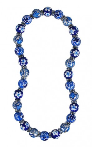 BLUE HEAVEN CLASSIC NECKLACE - AQUAMARINE SWAROVSKI CRYSTALS by Angela Moore - Hand Painted, Beaded Necklace