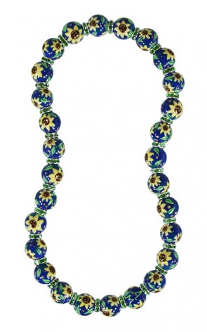 SASSY SUNFLOWER CLASSIC NECKLACE - PERIDOT SWAROVSKI CRYSTALS  by Angela Moore - Hand Painted, Beaded Necklace