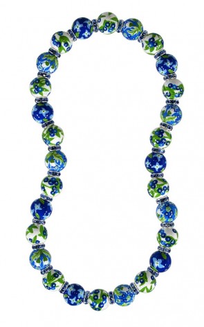 SUMMERTIME BLUES CLASSIC NECKLACE - LIGHT SAPPHIRE SWAROVSKI CRYSTALS by Angela Moore - Hand Painted, Beaded Necklace