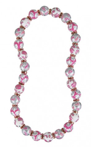 FRENCH LACE PINK CLASSIC NECKLACE - LIGHT ROSE SWAROVSKI CRYSTALS by Angela Moore - Hand Painted, Beaded Necklace