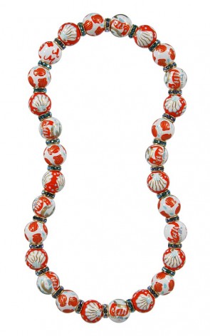 ISLAND SHELLS CLASSIC NECKLACE - AQUAMARINE SWAROVSKI CRYSTALS by Angela Moore - Hand Painted, Beaded Necklace