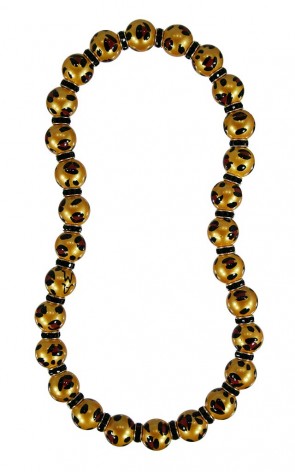 LEOPARD LIFE GOLD CLASSIC NECKLACE - JET SWAROVSKI CRYSTALS by Angela Moore - Hand Painted, Beaded Necklace