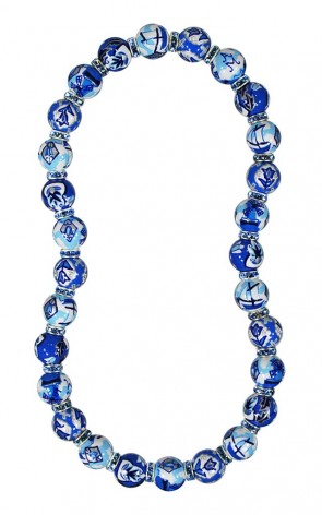 DELFT DELIGHT BLUE CLASSIC NECKLACE - CLEAR SWAROVSKI CRYSTALS by Angela Moore - Hand Painted, Beaded Necklace