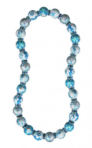 SEYCHELLES SPIRIT CLASSIC NECKLACE - AQUAMARINE SWAROVSKI CRYSTALS by Angela Moore - Hand Painted, Beaded Necklace
