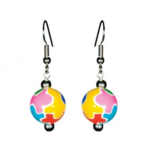 AUTISM AWARENESS CLASSIC BEAD EARRINGS - SILVER