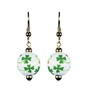 LUCKY LEPRECHAUN CLASSIC BEAD EARRINGS - GOLD by Angela Moore - Hand Painted Earrings