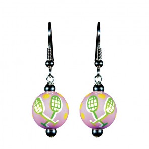 TENNIS TALES CLASSIC BEAD EARRINGS - SILVER by Angela Moore - Hand Painted Earrings