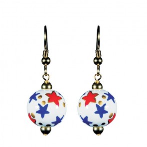 STARS & STRIPES CLASSIC BEAD EARRINGS - GOLD by Angela Moore - Hand Painted Earrings