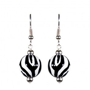 ZANY ZEBRA CLASSIC BEAD EARRINGS - SILVER by Angela Moore - Hand Painted Earrings