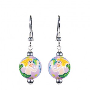 MERRY MERMAIDS CLASSIC BEAD EARRINGS - SILVER by Angela Moore - Hand Painted Earrings