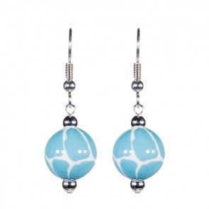 GIRAFFE AQUA CLASSIC BEAD EARRINGS - SILVER by Angela Moore - Hand Painted Earrings